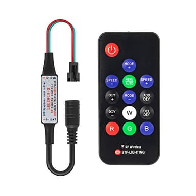 BTF-LIGHTING WS2811 WS2812B 1903 DC5/12V 14keys Wireless RF RGB LED Controller 300 Kinds of Changes Digital Color LED Pixel Strip modules Input=Ouput Voltage Perfect for DIY Project Black
