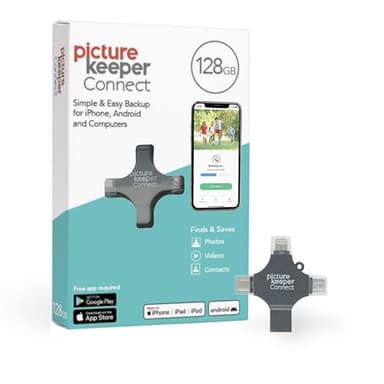 Picture Keeper Connect for iPhone, Android, USB-C, PC & Mac- 128GB USB Backup for Photos, Videos, Contacts, Flash Drive Memory Backup, External Storage Thumb Drive - 128GB, Silver
