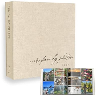 Family Photo Album 4x6 Pictures & Custom 2025 Year - Large Linen Picture Book 400 Horizontal & Vertical Pockets - Personalized Scrapbook Memory Book For Baby, Kids, Vacation, Couples, Anniversary