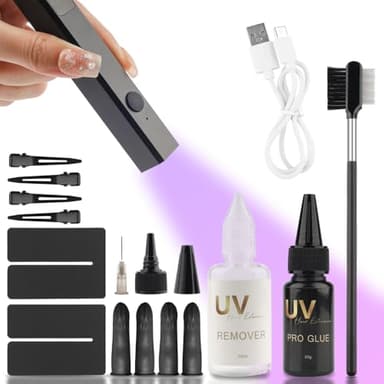 GlamorDove UV Lamp Hair Extension Tool Kit With Anti-UV Shield Guards, Glue Remover, Extension Machine for Hair Set, Hair Extension Defender