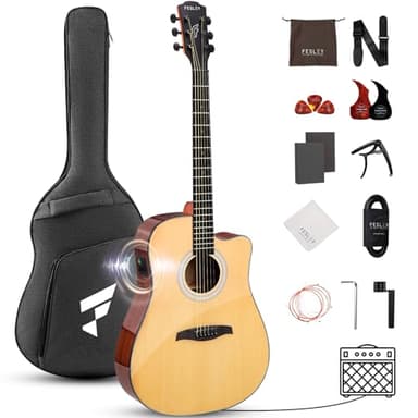 Fesley X Acoustic Electric Guitar Kit: 41 Inch Full Size 6 String Cutaway Acoustic Guitar for Beginner Adults, Guitarra Electroacústica with Steel String, Built-in EQ, Gig Bag, Capo, Strap, Picks