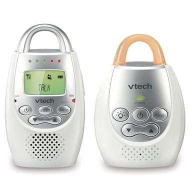 VTech Communications DM221 Audio Baby Monitor with up to 1,000 ft of Range, Vibrating Sound-Alert, Talk Back Intercom & Night Light Loop, White/Silver