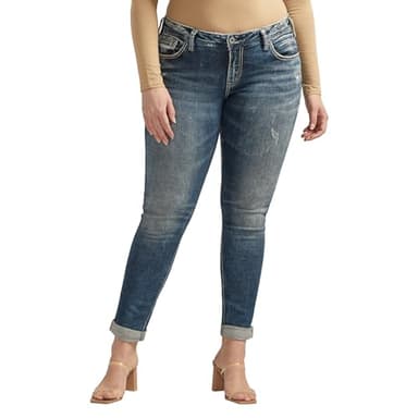 Silver Jeans Co. Plus Size Girlfriend Mid Rise Skinny Jeans | Trendy & Stretchy Denim Bottoms