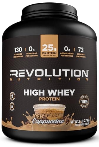 Revolution Nutrition, High Whey, Protein Powder 6LB, Whey Isolate, Gluten Free, Lean Muscle Mass for Men & Women, 25g of Protein Per Scoop, 2.7kg, 73 Servings (Iced Cappuccino, 6 Pound)