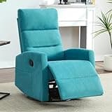EZZUP 360° Swivel Recliner Chairs for Small Spaces, A Recliner with Side Pockets, Small Rocker Recliner for Living Room, Bedroom, Sky Blue Recliner Chair for Adults