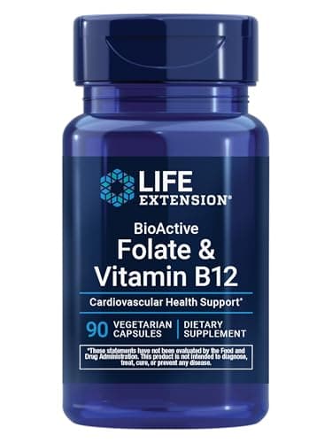 Life Extension BioActive Folate & Vitamin B12, Promotes Heart, Brain & GI Tract Health, Non-GMO, Gluten-Free, Vegetarian, 90 Capsules