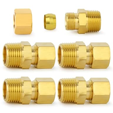 ChillWaves Brass Compression Tube Fitting, 1/2" OD x 1/2" NPT Male Compression Union Connector(5-PACK)