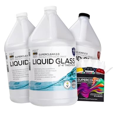 Deep Pour Epoxy Resin Liquid Glass 3 Gallon Kit, 2-4 inch Super Clear Flow Casting Resin Kit, High Temp Heat UV Resistant Epoxy, Bubble Free Food Grade Safe Low Viscosity Cast + Resin Pigment Pack