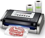 Bonsenkitchen Vacuum Sealer Machine, Globefish Technology for Perfect Vacuum Sealing, Powerful Low-Noise Food Vacuum Sealer with Easy Handle Design, Built-in Cutter and Bag Storage, 2 Bag Rolls