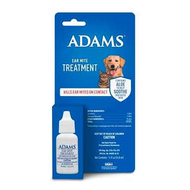 ADAMS Ear Mite Treatment for Dogs, Cats, Puppies & Kittens, Kills Ear Mites On Contact, Ear Drop Relief for Dogs and Cats Suffering from Ear Mites, Soothing Aloe and Lanolin Formula, 0.5 Fl oz