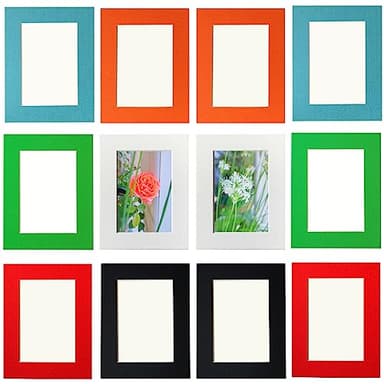 YIYINOE Eco-Friendly Cardboard Photo Frames Set of 12 - Removable Adhesive Ultra-Thin Frames for 6x4 Inch Pictures,No-Residue Easy Peel for Wall,Glass,Tile (White, Black, Green, Blue, Orange, Red)