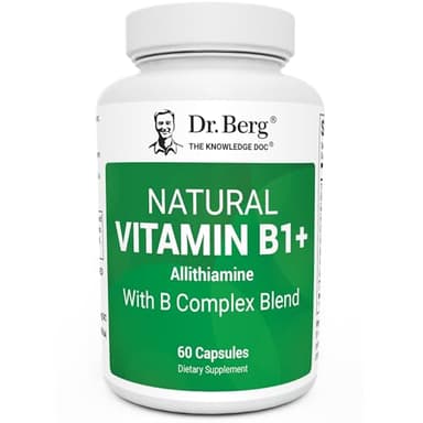 Dr. Berg Natural Vitamin B1 B6 B12 Complex - Allithiamine Vitamin B1 Supplement with 8 Essential Vitamin B Complex for Men & Women Including Thiamin, Niacin, Folate, Magnesium & More - 60 Capsules