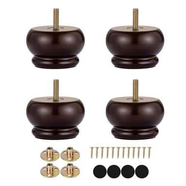 Maricome 2 Inch Wood Furniture Feet Set of 4 Replacement Bun Feet Predrilled M8 Bolt Small Round Furniture Legs for Sofa Couch Ottoman Screw in