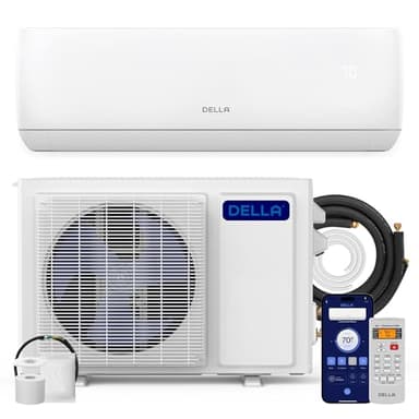 DELLA Motto Series Mini Split AC, 208-230V 17.5 SEER2 Cools up to 550 Sq.Ft, 12000 BTU Air Conditioner & Heater with 1 Ton Pre-Charged Heat Pump, Works with Alexa and WiFi