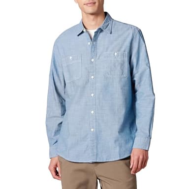 Amazon Essentials Men's Regular-Fit Long-Sleeve Chambray Shirt, Blue, Medium