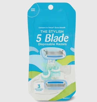 Women's 5 Blade Disposable Razors, 3 Count. (Pack of 1)