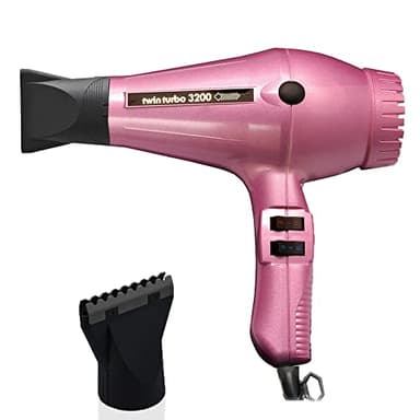 Turbo Power Twin Turbo 3200 Pink Hair Dryer + M Hair Designs Hot Blow Attachment (Bundle) – Professional High-Speed Dryer for Smooth & Fast Drying