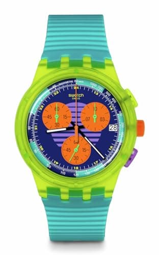 Swatch Chrono 42 Unisex Watch Dress Stainless Steel Multicolor Quartz Waterproof Swatch Neon Wave