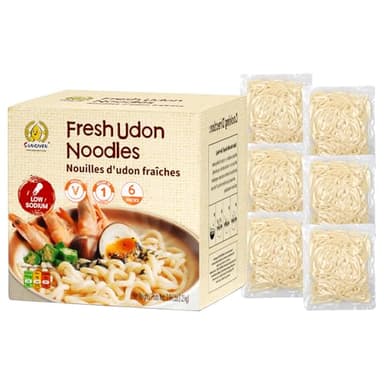 SUNGIVEN Fresh Udon Noodles Thick Vegan Low Sodium High Fiber Instant Noodles Ready in 1 Minute No Cholesterol Quick Easy Meal Pack of 6