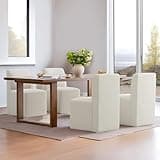 CHITA Dining Chairs with Casters Set of 4, FSC Certified Upholstered Armless Modern Rolling Dining Chairs with Rollers for Bedroom Reading Room Living Room, Linen