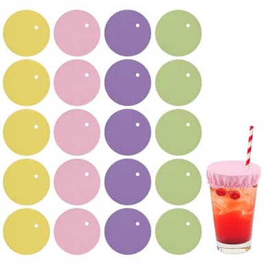 XIHIRCD 20pcs Drink Cover Scrunchie, Women's Drink Protectors with Straw Holes Drug-Proof Reusable Drink Lids Drink Cap for Nightclubs Party (Blue,Yellow,Pink,Green), 3.94in
