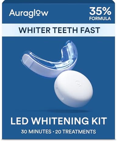 Auraglow Teeth Whitening Kit, LED Accelerator Light, 35% Carbamide Peroxide Teeth Whitening Gel, 20+ Whitening Treatments, Whitens up to 10 Shades in 7 Days