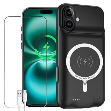 YINGYKJ Battery Case for iPhone 16, Enhanced 10000mAh Portable Protective Wireless Charging Case Support Carplay Compatible with iPhone 16 (6.1 inch) Rechargeable Extended Battery Charger (Black)