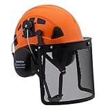 UNINOVA Forestry Chainsaw Arborist Helmet with Mesh Face Shield and Ear Muffs Hearing Protection,Logging Trimming Mowing Climbing Tree Garden Work OSHA Safety Hard Hat Helmet(A92Orange+Earmuff+Shield)