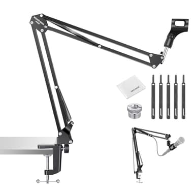 NEEWER BASICS Desktop Microphone Arm Stand, Suspension Scissor Boom Mic Desk Mount Compatible with Blue Yeti Snowball HyperX QuadCast SoloCast Shure, Max Load 3.3 lbs, Cleaning Cloth, MS006