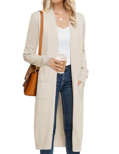 GRACE KARIN Women's 2026 Trendy Long Cardigans Sweater Lightweight Open Front Long Sleeve Maxi Duster Coats Spring Outfits with Pockets Summer Clothing for Women (Beige,S)