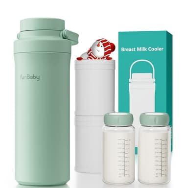YunBaby 22oz Portable Breast Milk Cooler, Game-changer with 360° Total Cooling Gel Ice Pack for 30 Hours, Baby Travel Breastfeeding Essential Chiller with 2pcs Bottles for Breastmilk Storage (Green)