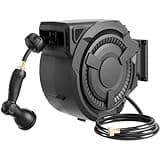 Hose Reel 1/2 in x 100 ft, 180° Swivel Wall-Mounted Garden Hose Reel, Hose Reels for Outside Lock at Any Length, Slow Return System Retractable Hose, Water Hose Reel with 10-Pattern Nozzle, Black