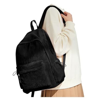 VGOCO Black Corduroy Backpack for Women Men Cute College Backapck Aesthetic Backpack Preppy Backpacks Laptop Bags Women Commuter Back Pack Travel Backapck Casual Work Daypack Rucksack