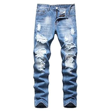 Liuhond Men's Ripped Distressed Destroyed Straight Fit Washed Denim Jeans Pants(3332Blue, 34)