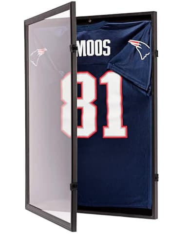Jersey Frame Display Case – Sports Jersey Display Frame with 98% UV Protection for Football, Baseball, Basketball, Hockey, Soccer, Uniform & T-Shirt – Lockable & Durable (Blk/Blk)