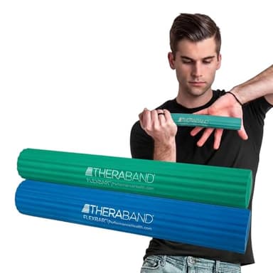 THERABAND FlexBar, 2 Pack, Green, Blue, Therapy Twist Bar, Hand & Wrist Strength, Tennis & Golfer's Elbow, Tendonitis, Rehab Tool for Resistance Exercise, Grip Training, Ease & Recovery