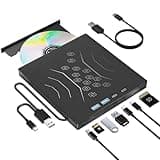 7 in 1 External DVD Drive, External CD/DVD Drive for Laptop USB 3.0 & Type-C, Portable CD/DVD +/-RW Disk Drive, CD/DVD Burner CD ROM External Drive for Laptop Desktop PC Windows 7/8/10/XP Mac Linux