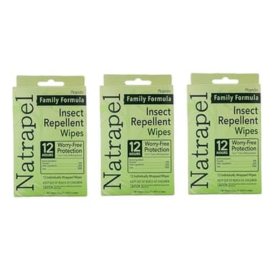 Natrapel Tick & Insect Repellent Wipes - Bug Spray with 20% Picaridin - Family Protection Against Mosquitoes, Ticks & More - Up to 12 Hours of Protection - 12 Wipes (3 Pack)