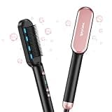 Wavytalk Hair Straightener Brush,Sleek Sweep Ionic Straightening Brush with 6 Temperature Adjust, Anti-Scald Ceramic Hair Straightener Comb Fast Heating for Home Salon, Dual Voltage, Rose Gold