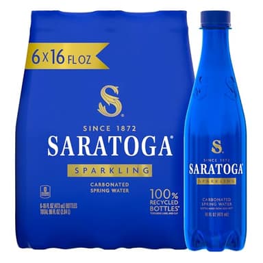 Saratoga Sparkling Water Bottles, 6-Pack – Carbonated Spring Bottled Water – Recycled PET Plastic Bottles – 16 Fl Oz