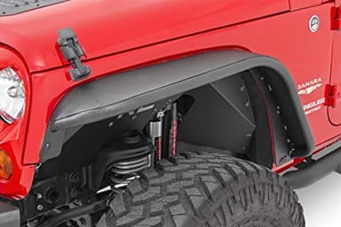 Rough Country 8" Front Flat Fender Flares for Jeep Wrangler JK (2007-2018) - Tubular Steel, Black, Set of 2