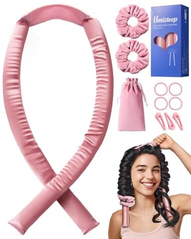 Umisleep 22 Momme Mulberry Silk Heatless Curls Overnight, Heatless Hair Curler to Sleep In, for Women Long Hair, Hair Care Roller Gift Set, Upgraded Soft with Clips & Scrunchies, Pink