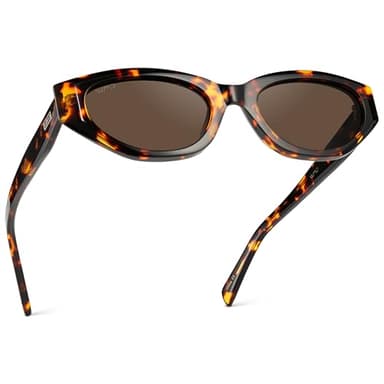 WearMe Pro - Women's Polarized Sunglasses, Narrow Fashion Cat-Eye Acetate Frame, Oval Lenses, Hand-Polished (Ember Tortoise/Brown Lens)
