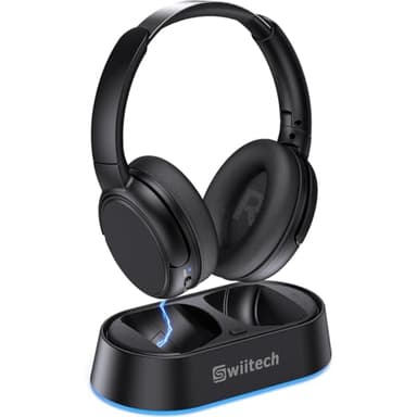 Swiitech Wireless Headphones for TV Watching, TV Headphones with Transmitter Charging Base, Bluetooth V5.3, No Lip-Sync Delay, Clear Voice, Plug & Play, Comfortable, Gifts for Elderly/Seniors