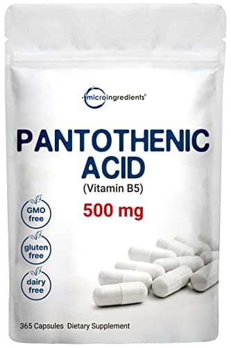 Pantothenic Acid Vitamin B5 Supplement, Vitamin B5 500mg Per Count, 365 Capsules (1 Year Supply), B-Complex Vitamin, Support Energy Production and Nervous System, Non-GMO