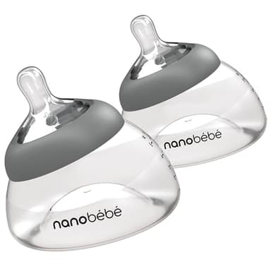 Nanobebe Breastmilk Bottle, Breastfeeding Newborn Breast Like, Anti Colic, Perfect Latch, Preserves Breast Milk nutrients, Twin-Pack Grey