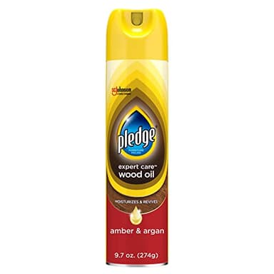 Pledge Moisturizing Wood Oil, Furniture Reviving and Protecting Conditioner and Dusting Spray, Revitalizes Wood, Sealed Leather and Laminate, Made with Mineral Oils - Amber & Argan Scent, 9.7oz
