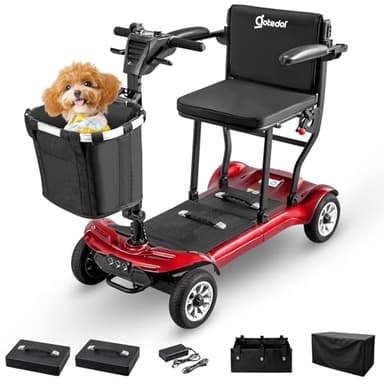 Mobility Scooter for Adults Seniors Driving 22 Miles, 42Lbs Lightweight Folding Electric Airlines Approved Mobility Scooter w/249WH*2Batteries Charger Dustproof Cover (Red)