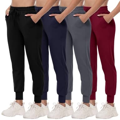 CAMPSNAIL 4 Pack Joggers for Women - Sweatpants with Pockets Lightweight Comfy Yoga Pants for Workout Travel Lounge