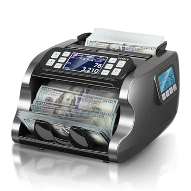 MUNBYN IMC22 Money Counter Machine Mixed Denomination, Dual-Display, CIS/UV/IR/MG Counterfeit Detection Bill Counter, USD, MXN, COP, CAD Cash Counter for Business, Merchant, 2Y Protect (Black)